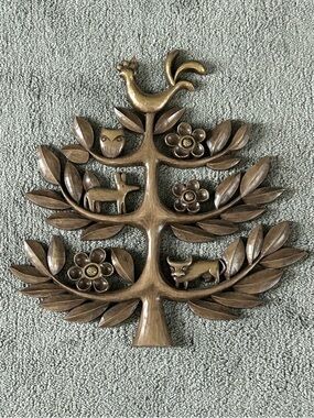 Vintage 1963 Homco Tree of Life Mid-Century MCM Folk Art Animal Wall Plaque 14"